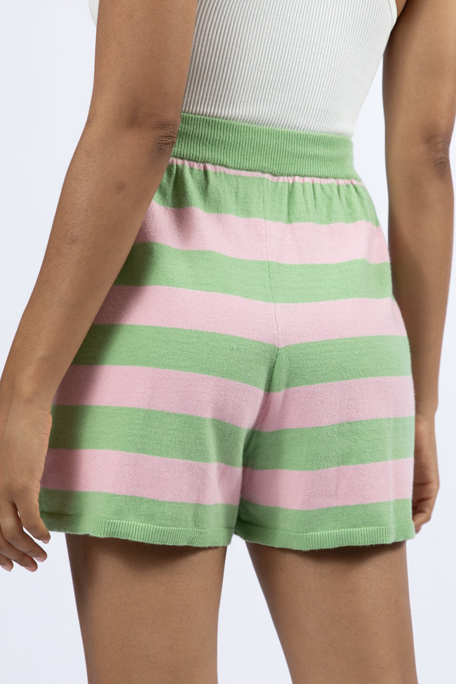 Pulling Heartstrings Green and Pink Striped Knit Shorts FINAL SALE-Sunny Prom
