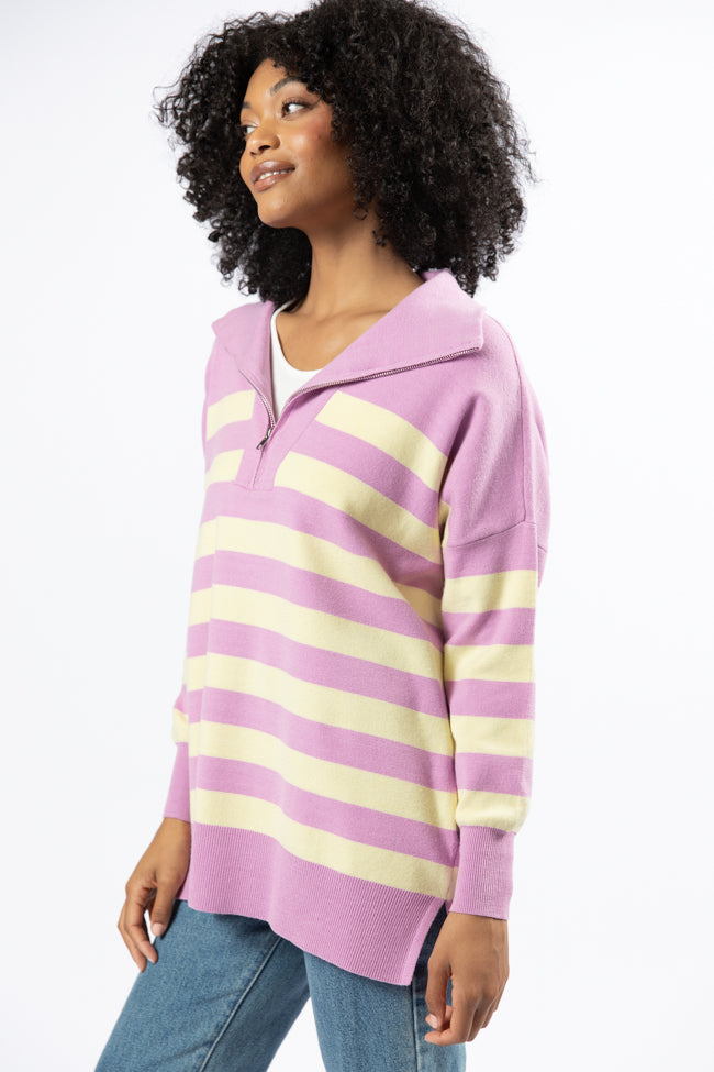 Pulling Heartstrings Purple And Yellow Striped Quarter Zip Pullover FINAL SALE-Sunny Prom
