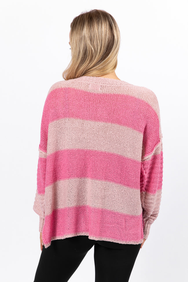 Know You Best Pink Oversized Striped Henley Sweater-Sunny Prom