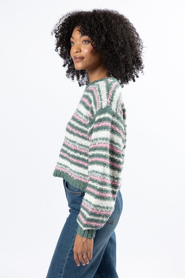 While I'm Away Green Multi Striped Popcorn Sweater FINAL SALE-Sunny Prom