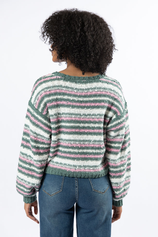 While I'm Away Green Multi Striped Popcorn Sweater FINAL SALE-Sunny Prom