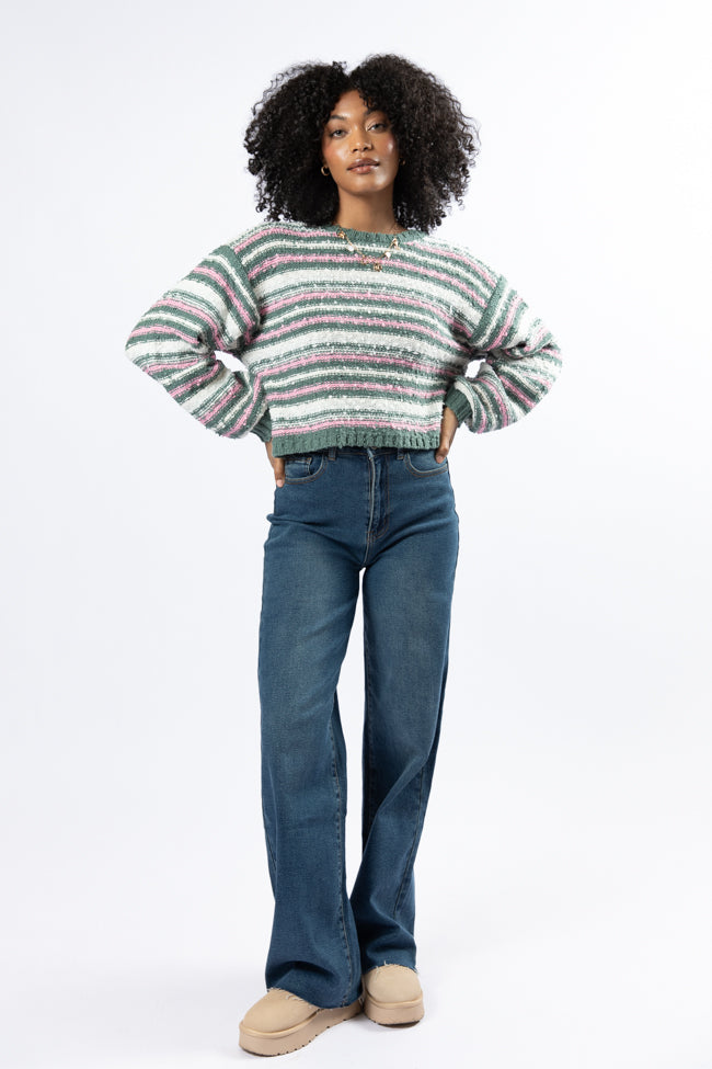 While I'm Away Green Multi Striped Popcorn Sweater FINAL SALE-Sunny Prom