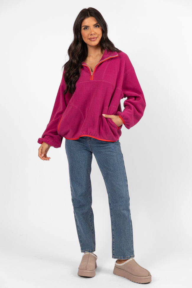 Outside The Box Magenta Contrast Trim Fleece Pullover FINAL SALE-Sunny Prom