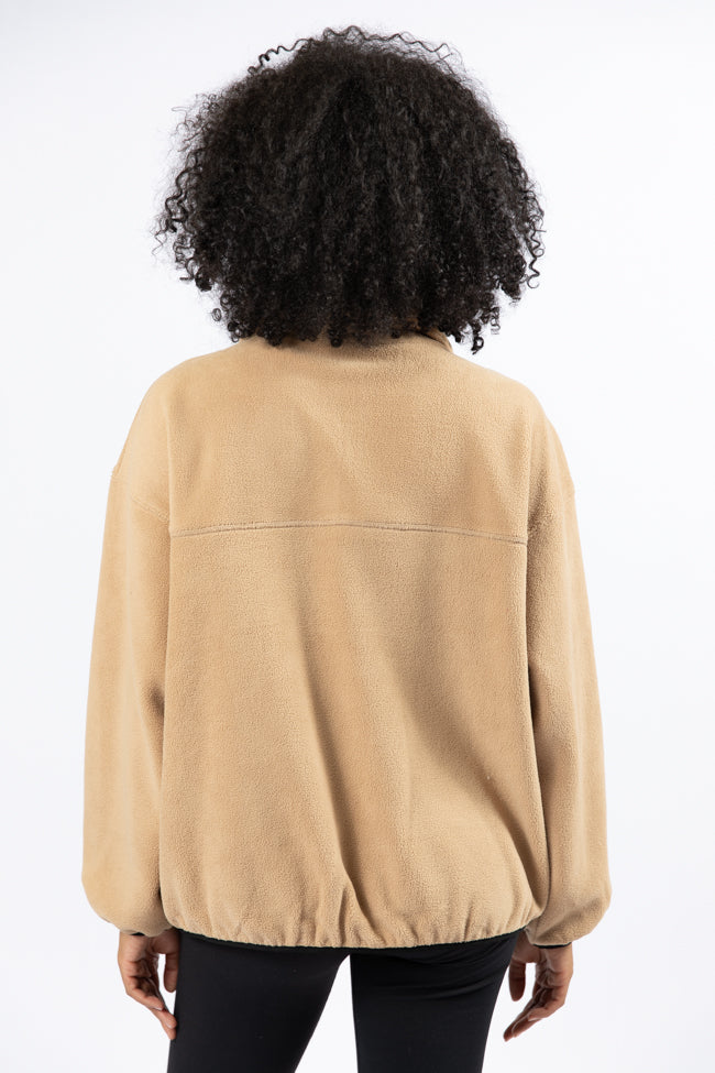 Outside The Box Beige Contrast Trim Fleece Pullover FINAL SALE-Sunny Prom