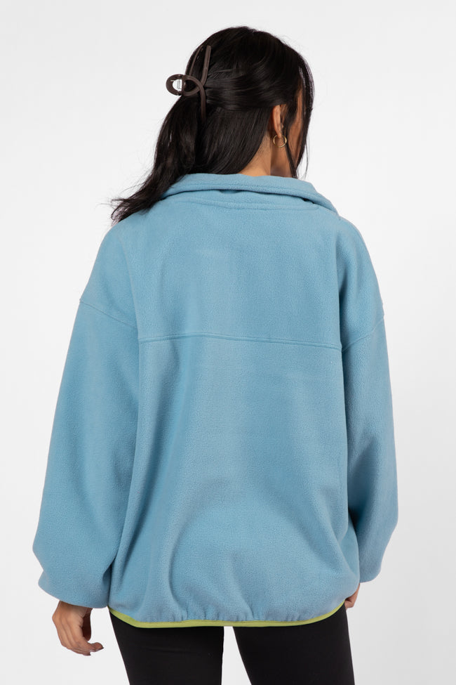 Outside The Box Blue Contrast Trim Fleece Pullover FINAL SALE-Sunny Prom
