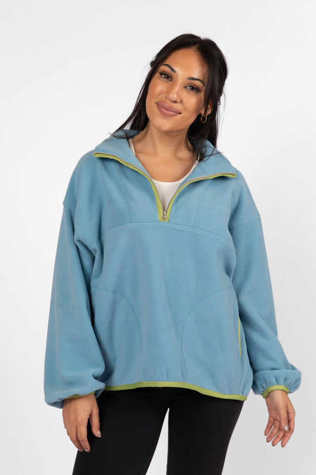 Outside The Box Blue Contrast Trim Fleece Pullover FINAL SALE-Sunny Prom