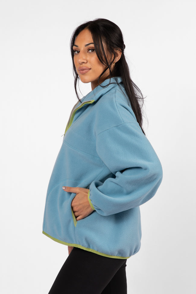 Outside The Box Blue Contrast Trim Fleece Pullover FINAL SALE-Sunny Prom