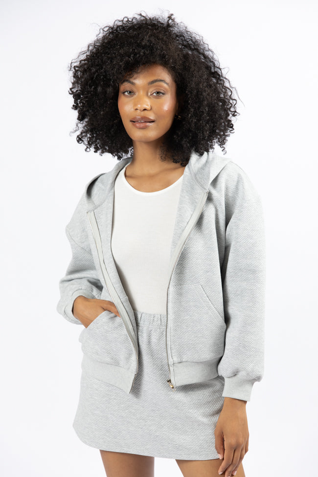 Have It My Way Grey Textured Knit Zip Up Hooded Sweatshirt-Sunny Prom