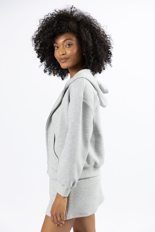 Have It My Way Grey Textured Knit Zip Up Hooded Sweatshirt-Sunny Prom