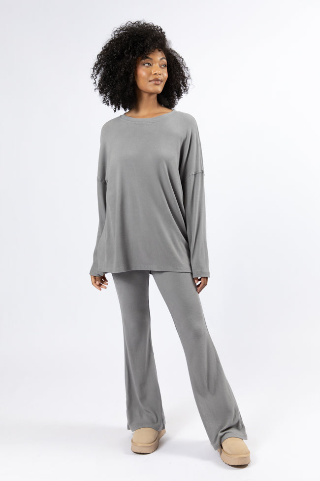 The Perfect Charcoal Brushed Rib Flare Pants Set FINAL SALE-Sunny Prom