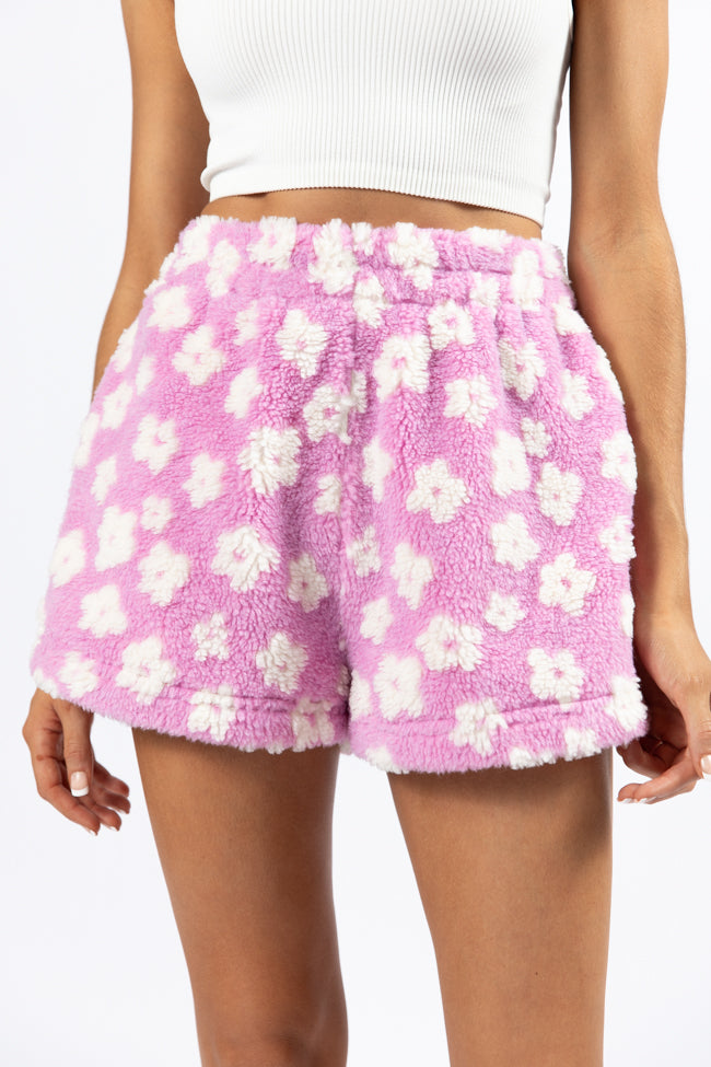 Front Runner Purple Floral Sherpa Pull On Shorts FINAL SALE-Sunny Prom