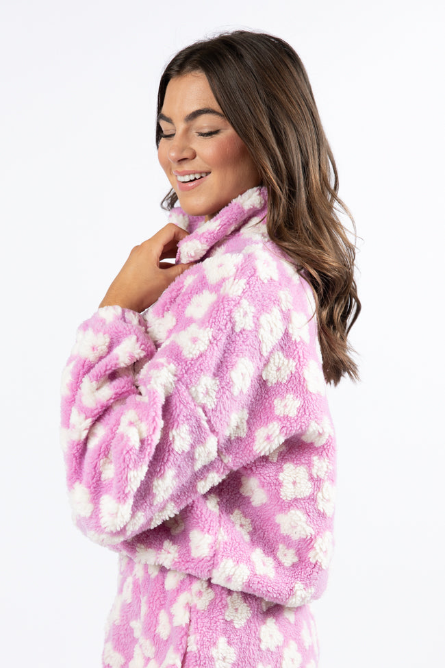 Front Runner Purple Floral Sherpa Quarter Zip Pullover FINAL SALE-Sunny Prom