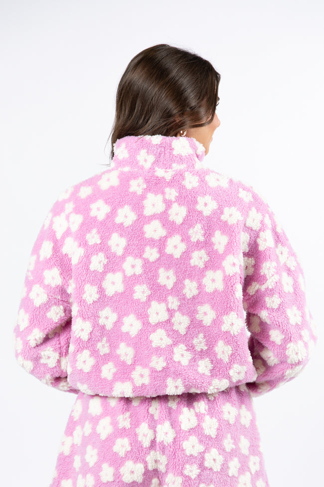 Front Runner Purple Floral Sherpa Quarter Zip Pullover FINAL SALE-Sunny Prom