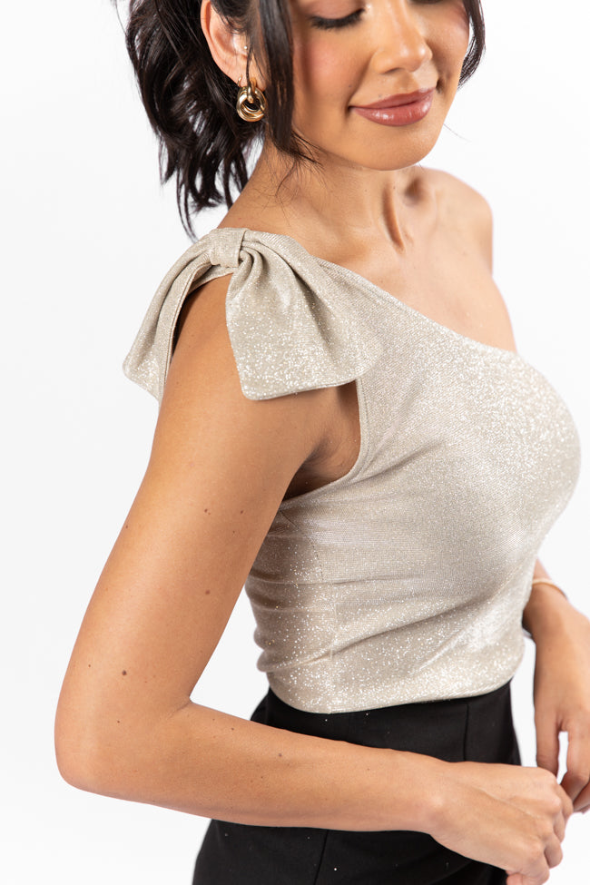 Meaning Of Love Gold Shimmer Bow Strap Bodysuit FINAL SALE-Sunny Prom