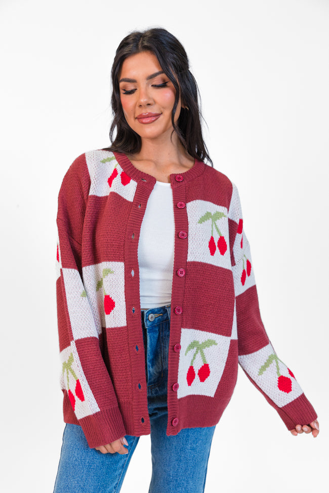 Cherry Much In Love Brick and White Multi Checkered Cardigan FINAL SALE-Sunny Prom