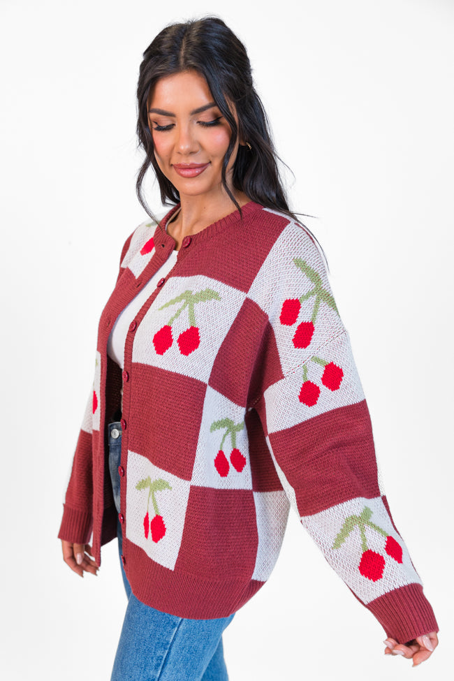 Cherry Much In Love Brick and White Multi Checkered Cardigan FINAL SALE-Sunny Prom