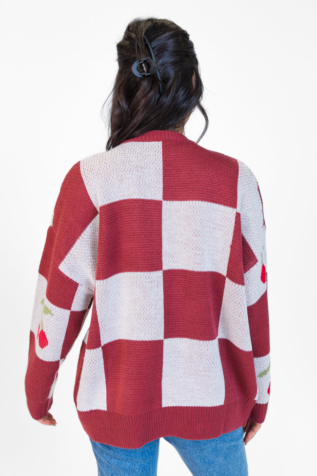Cherry Much In Love Brick and White Multi Checkered Cardigan FINAL SALE-Sunny Prom