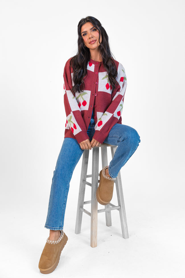 Cherry Much In Love Brick and White Multi Checkered Cardigan FINAL SALE-Sunny Prom