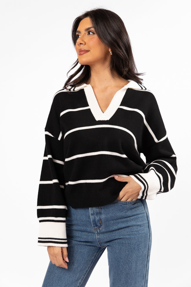 Imagine That Black Striped Collared Sweater-Sunny Prom
