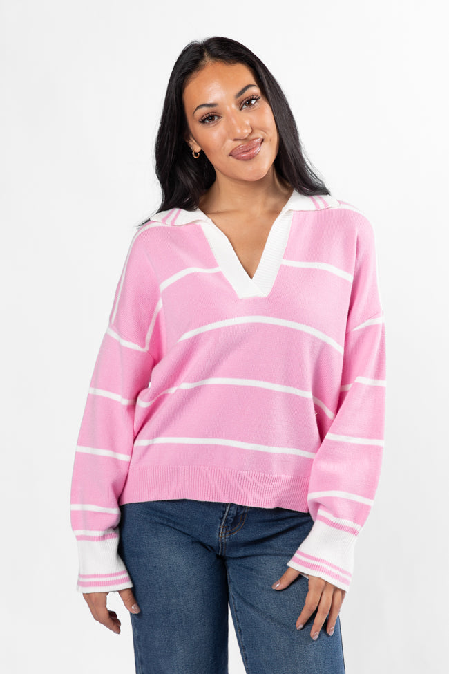 Imagine That Pink Striped Collared Sweater FINAL SALE-Sunny Prom