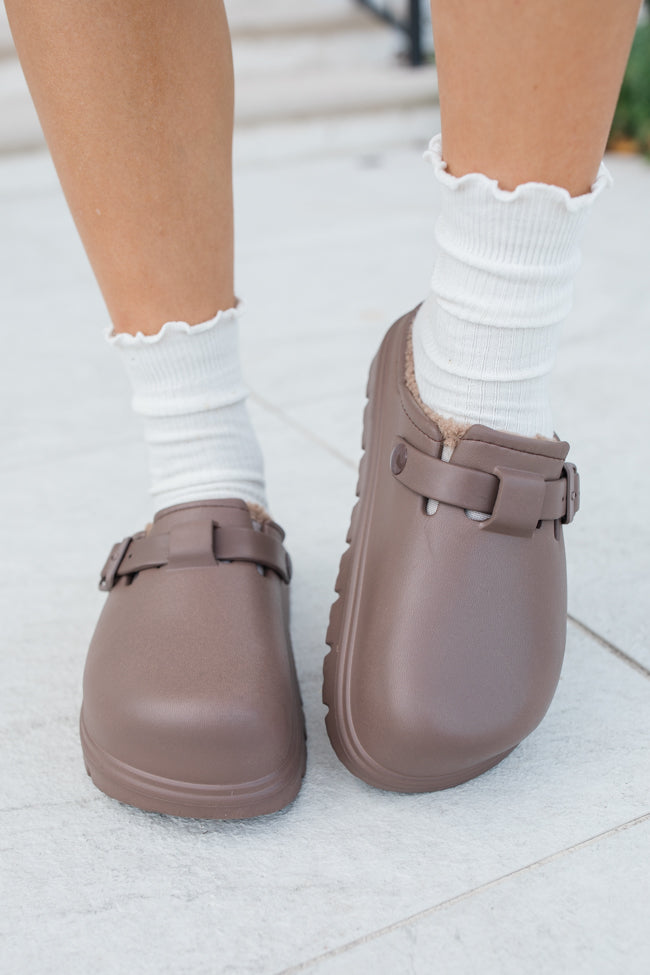 Palmer Chocolate Rubber Sherpa Lined Slip-on Clogs FINAL SALE-Sunny Prom