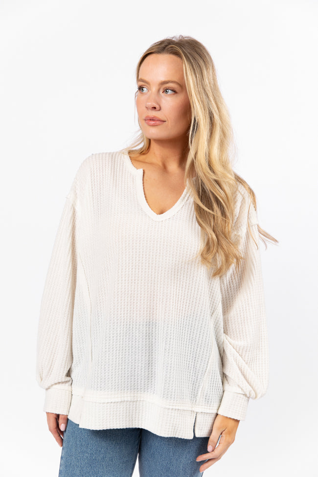 Reasonable Assumption Cream Brushed Waffle Knit Oversized Top FINAL SALE-Sunny Prom