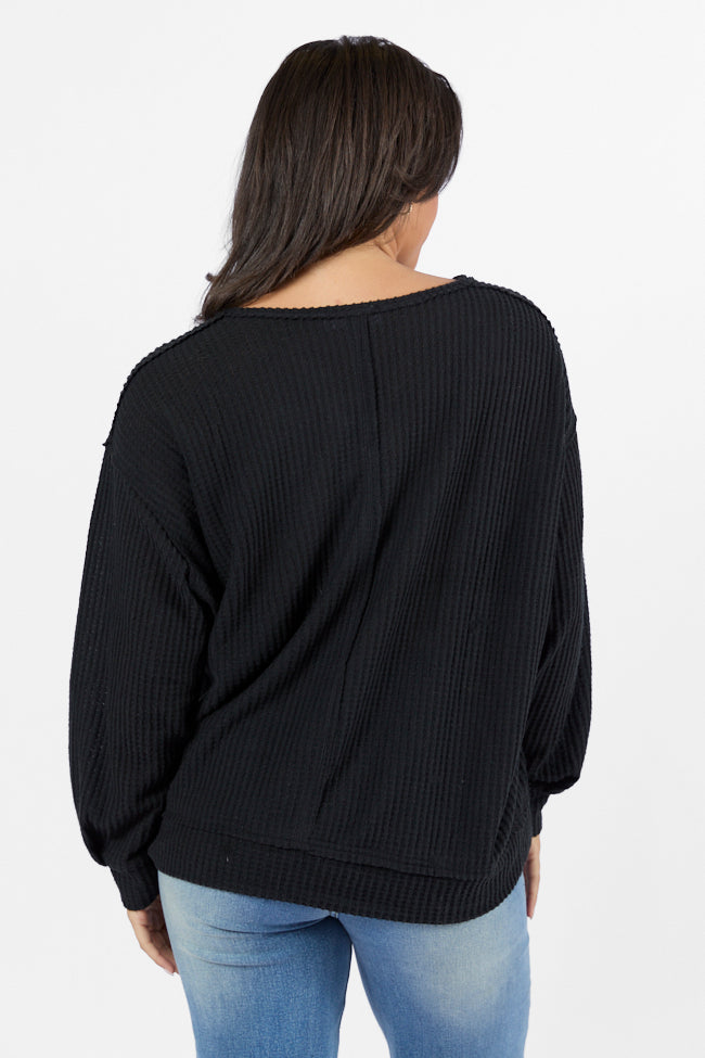 Reasonable Assumption Black Brushed Waffle Knit Oversized Top FINAL SALE-Sunny Prom