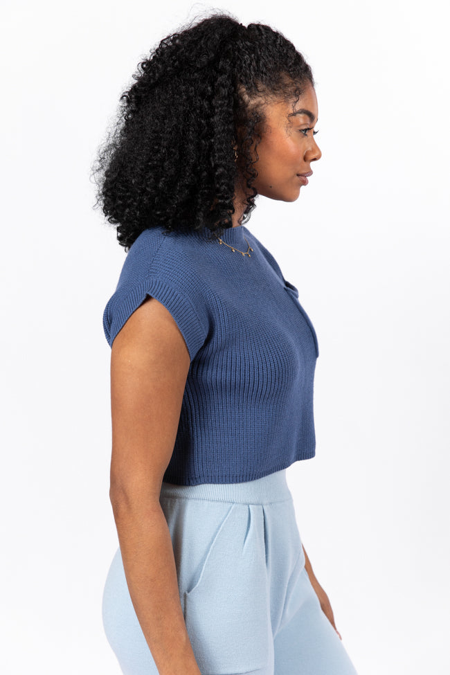 The One I Want Navy Short Sleeve Pocketed Sweater FINAL SALE-Sunny Prom
