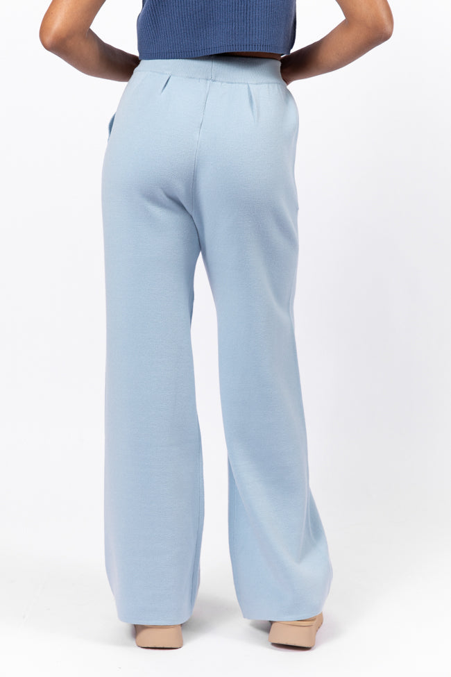 Let's Debrief Light Blue Wide Leg Sweater Pants FINAL SALE-Sunny Prom