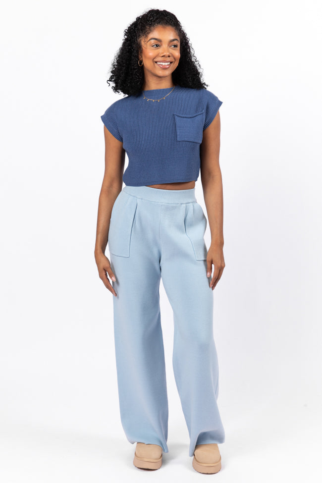 Let's Debrief Light Blue Wide Leg Sweater Pants FINAL SALE-Sunny Prom