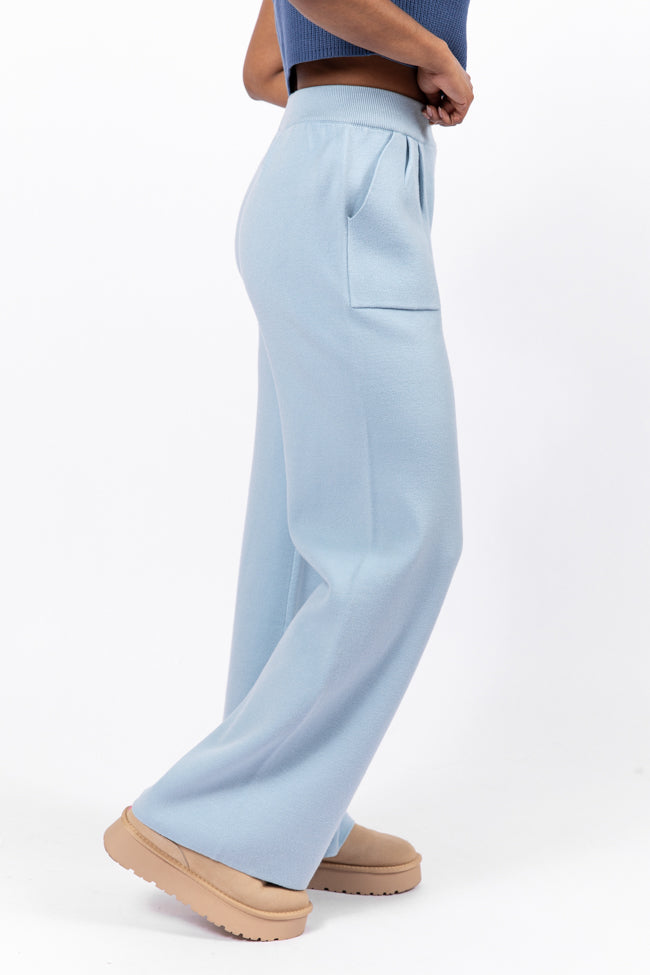 Let's Debrief Light Blue Wide Leg Sweater Pants FINAL SALE-Sunny Prom