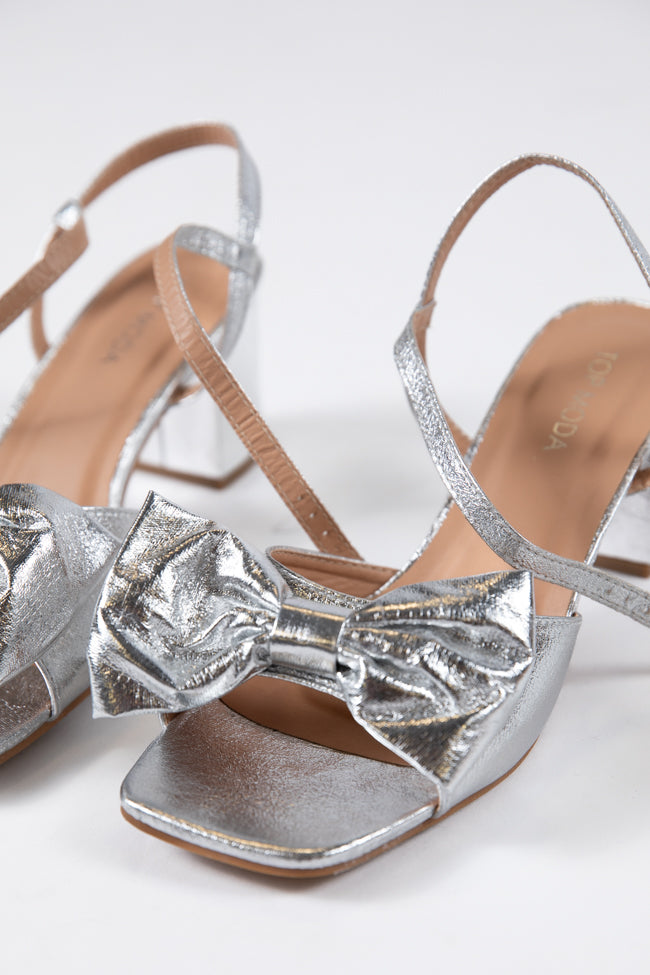 Drew Silver Bow Heels FINAL SALE-Sunny Prom