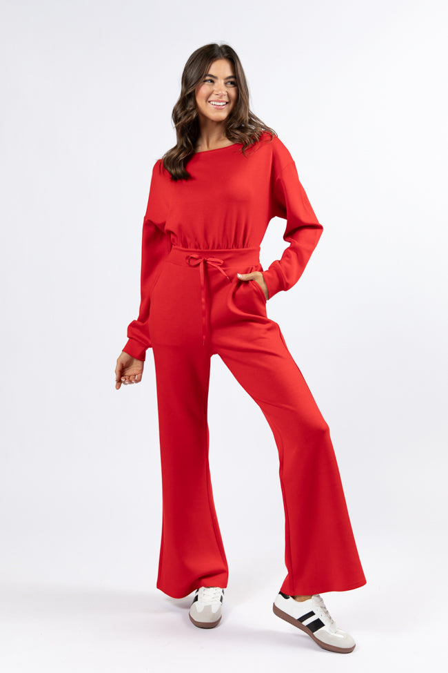 Wear It Out Red Boat Neck Jumpsuit FINAL SALE-Sunny Prom
