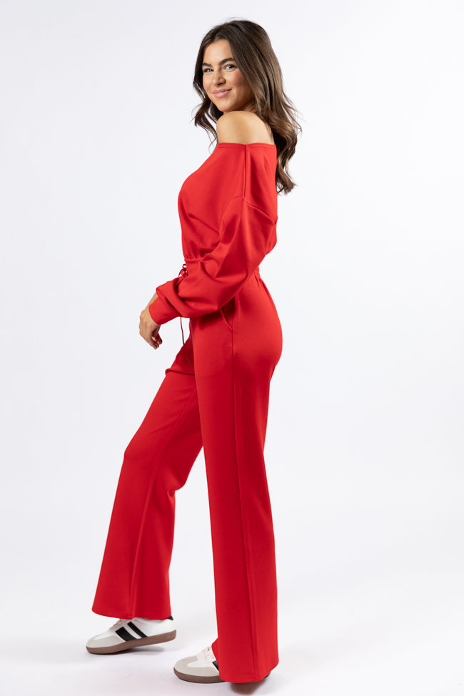 Wear It Out Red Boat Neck Jumpsuit FINAL SALE-Sunny Prom