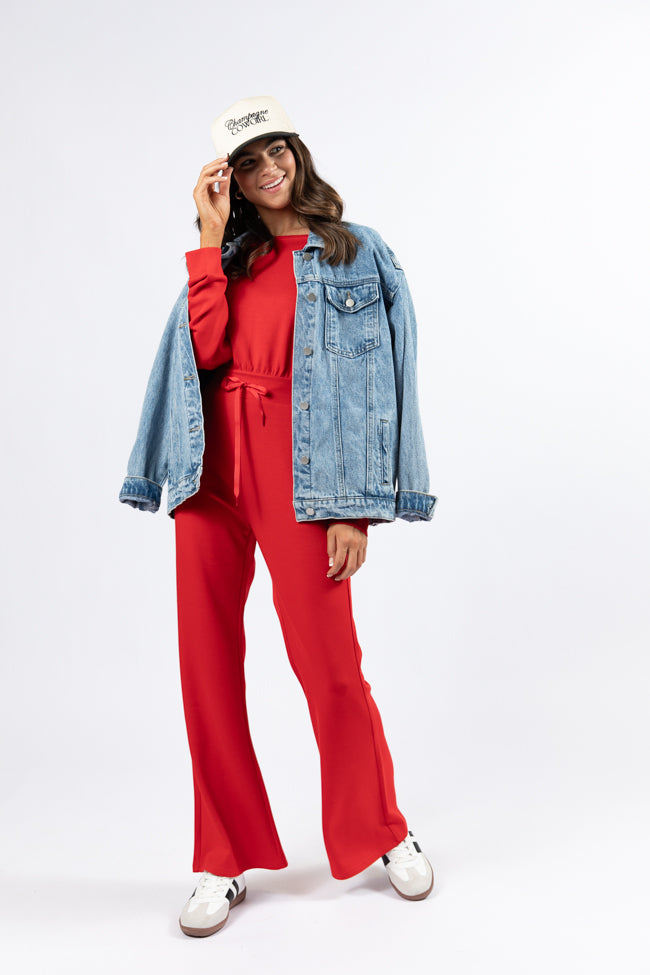 Wear It Out Red Boat Neck Jumpsuit FINAL SALE-Sunny Prom