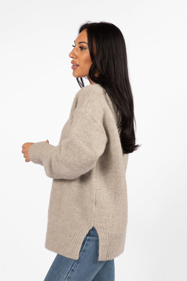 Relax Oatmeal Slouchy V-Neck Sweater FINAL SALE-Sunny Prom