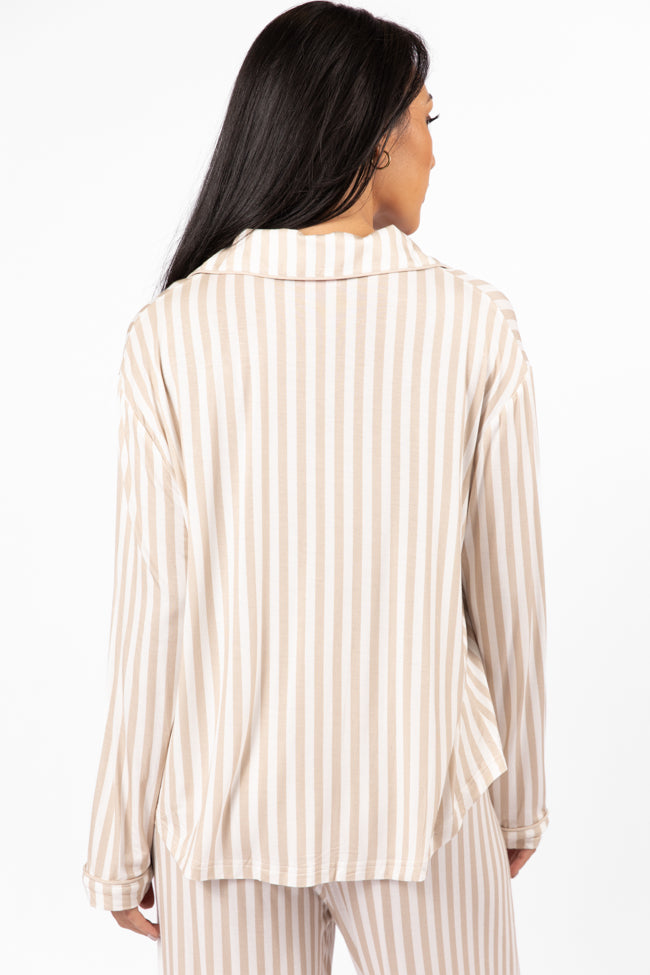 Good To Get Away Neutral Stripe Long Sleeve Pajama Top FINAL SALE-Sunny Prom