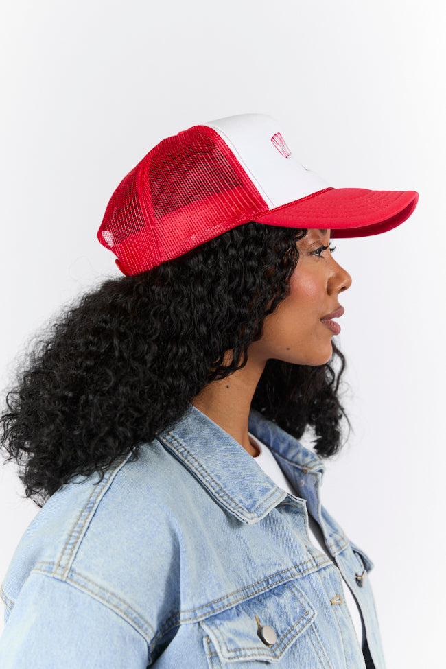 Cupid Must Be A Cowboy Red and White Trucker Hat FINAL SALE-Sunny Prom