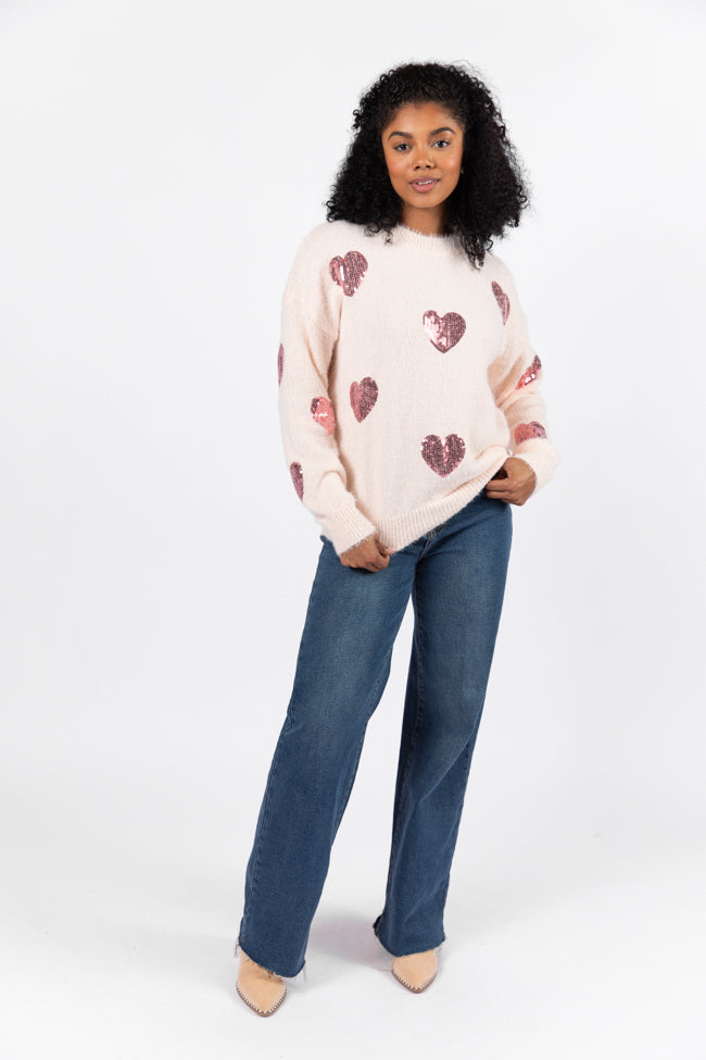True Romance Blush Sequin Heart Sweater FINAL SALE-Sunny Prom