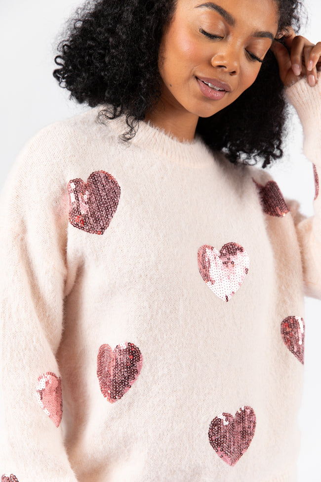 True Romance Blush Sequin Heart Sweater FINAL SALE-Sunny Prom