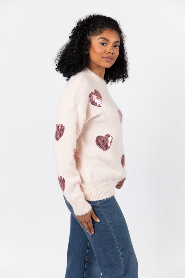 True Romance Blush Sequin Heart Sweater FINAL SALE-Sunny Prom