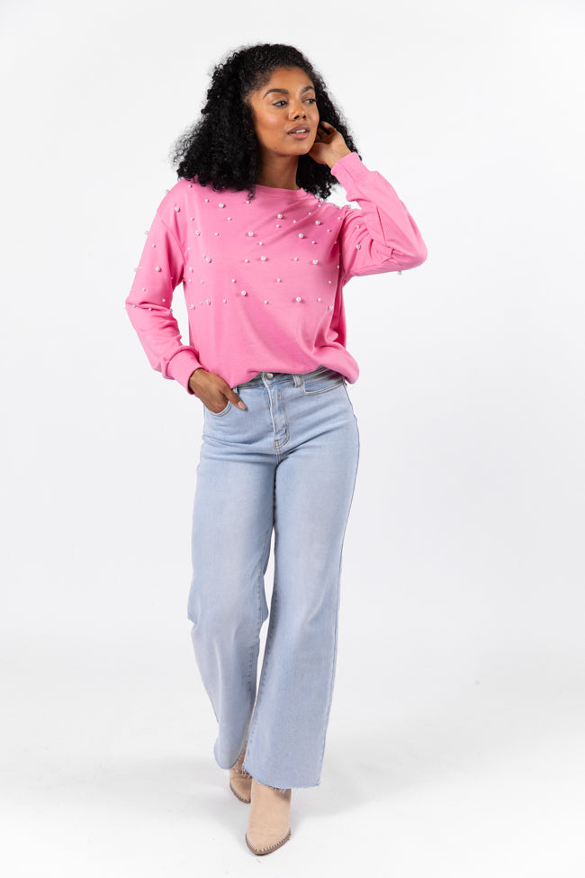 Always Us Pink Pearl Embellished Pullover FINAL SALE-Sunny Prom