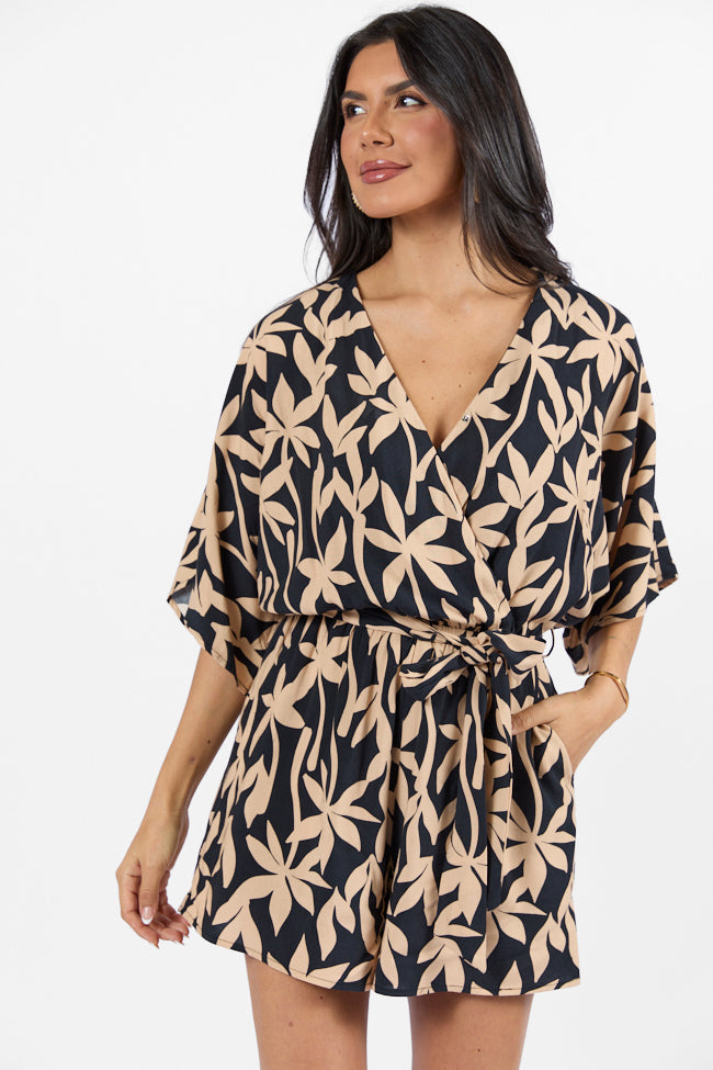 Palm Shores Neutral Print Surplice Romper FINAL SALE-Sunny Prom