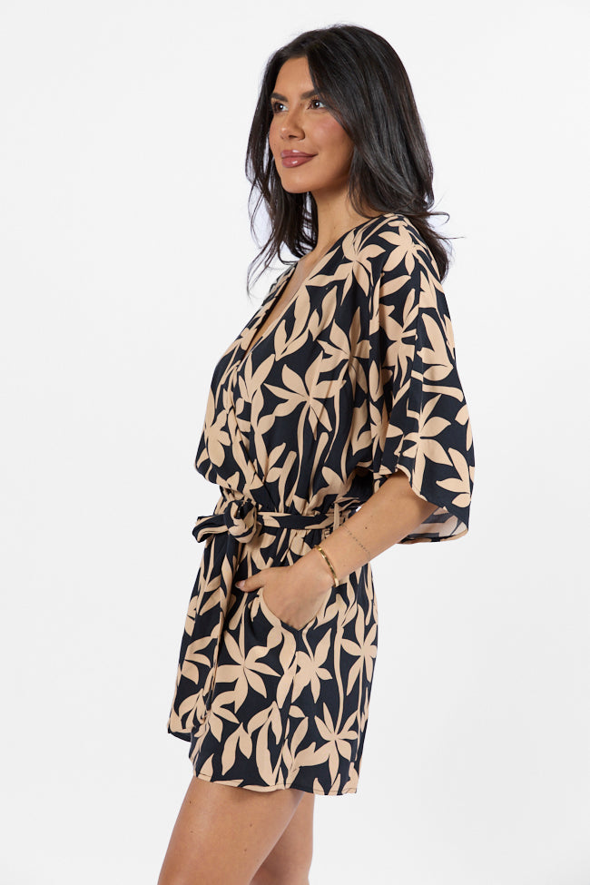 Palm Shores Neutral Print Surplice Romper FINAL SALE-Sunny Prom