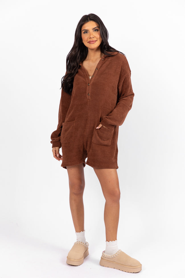 Now Or Never Chestnut Chenille Button Front Romper FINAL SALE-Sunny Prom