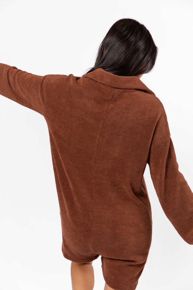 Now Or Never Chestnut Chenille Button Front Romper FINAL SALE-Sunny Prom