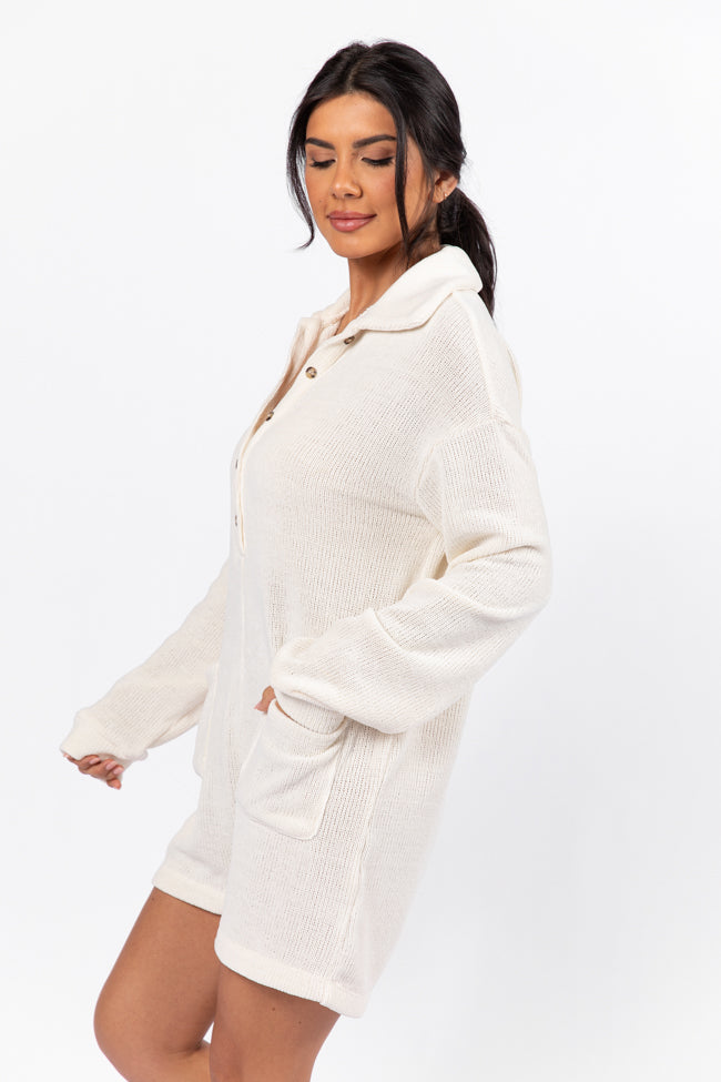 Now Or Never Cream Chenille Button Front Romper FINAL SALE-Sunny Prom