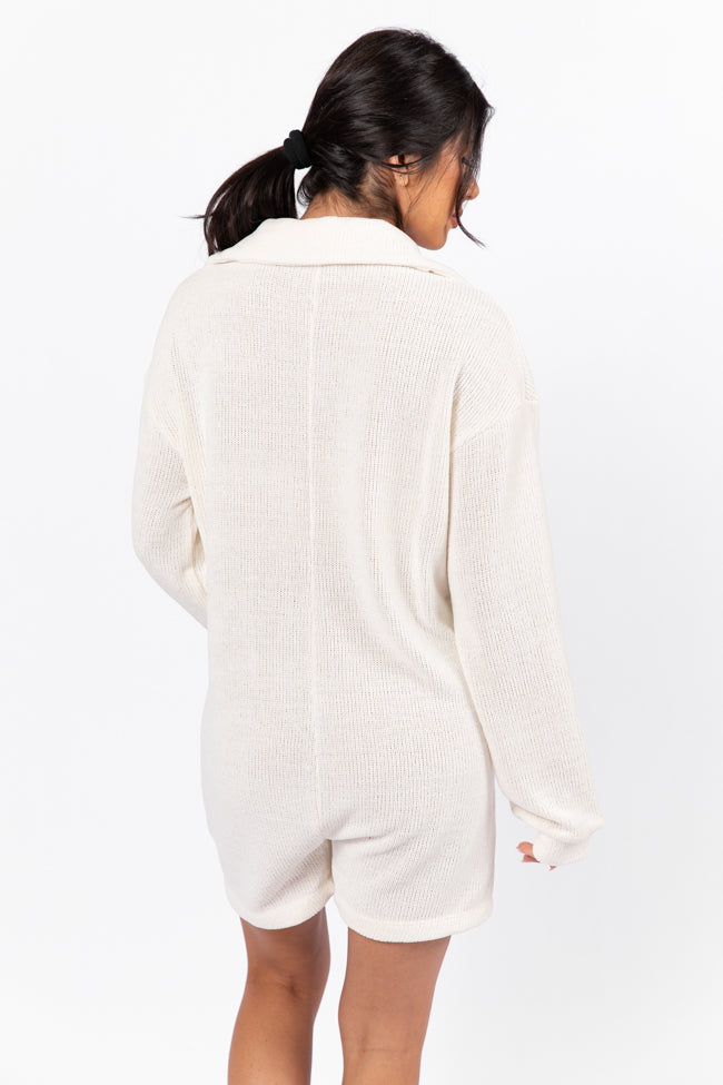 Now Or Never Cream Chenille Button Front Romper FINAL SALE-Sunny Prom