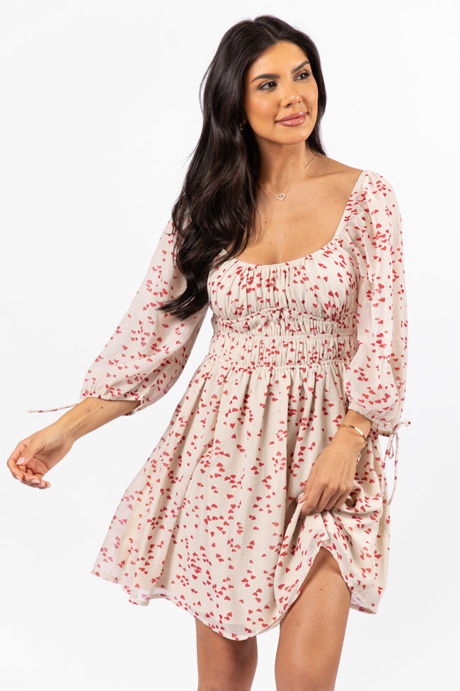 Unconditional Love Ivory Heart Print Mini Dress FINAL SALE-Sunny Prom