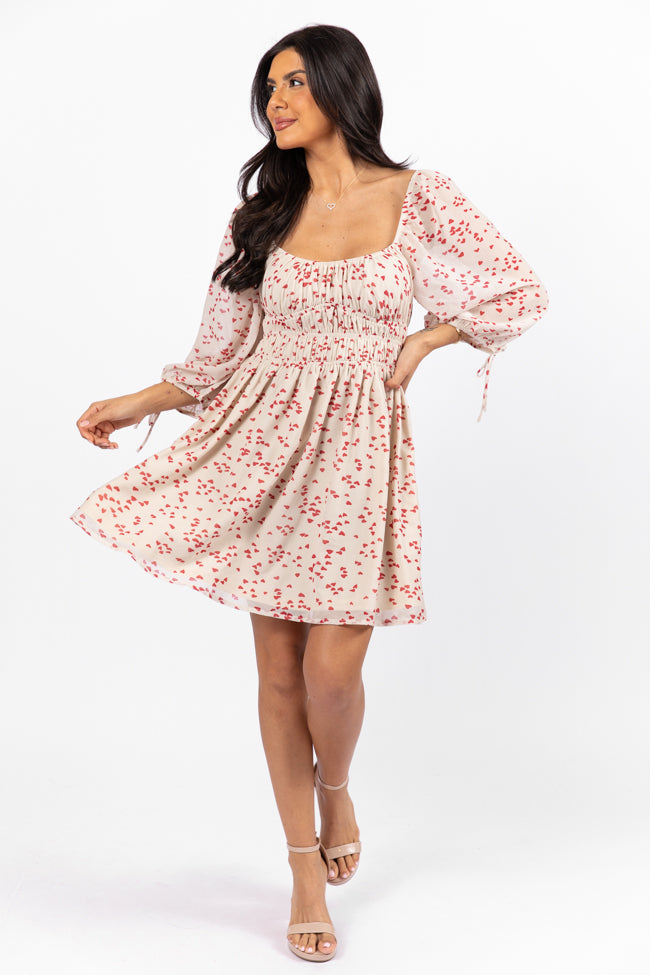 Unconditional Love Ivory Heart Print Mini Dress FINAL SALE-Sunny Prom